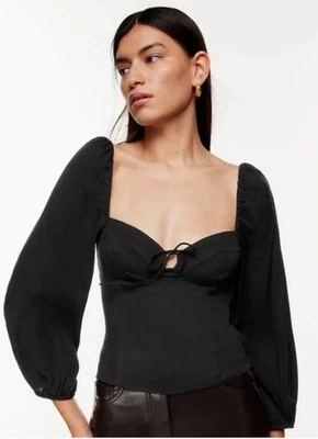 Aritzia Wilfred Novella Corset Blouse Black Top Size Large Puff Sleeve EUC - Image 1 of 4