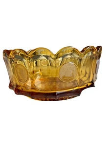 Vintage Fostoria Kolonialglocke Münze Punkt BERNSTEIN runde Obstschale mit gewelltem Rand - Bild 1 von 9