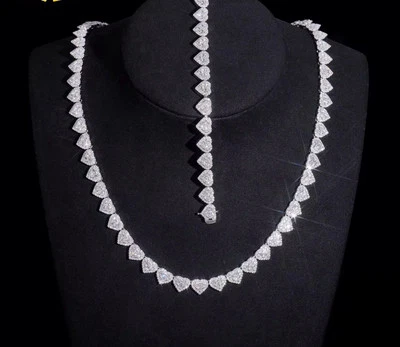 .925 Silver Moissanite-Heart Bracelet And Chain Set  - Image 1 of 2