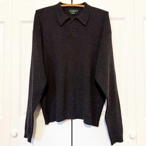 Vintage 90s J. Crew Oarsman Sweater Mens Large Tall Merino Wool Polo Collar Gray - Picture 1 of 6