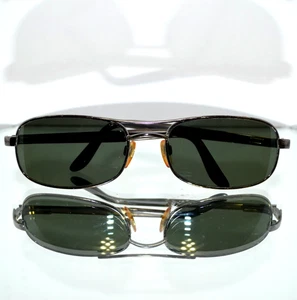 RARE Giorgio Armani Sunglasses Silver Green Lenses Vintage Aviator 678 1144 - Picture 1 of 9
