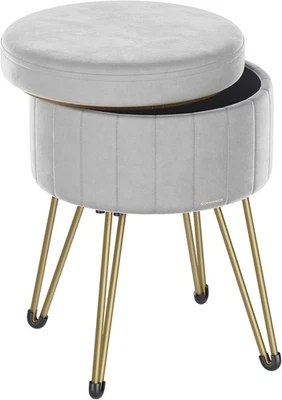 Dove Grey Velvet Storage Ottoman Round Stool Dressing Table Seat 39cm - Image 1 of 4