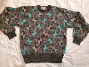 VTG 90s Expressions Geometric Diamond Abstract Retro Acrylic Knit Sweater Mens L - Picture 1 of 8