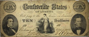 1861 $10 Confederate States Of America Currency Low Grade Dmg P188 - Picture 1 of 2
