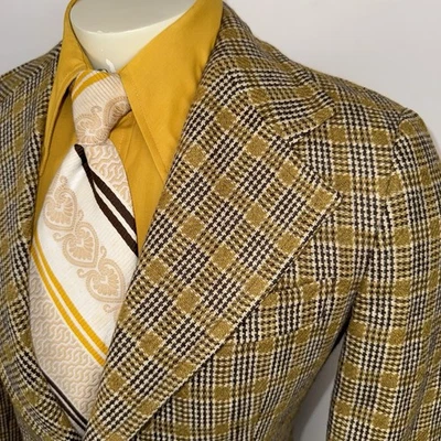 Vintage Famous Barr Jacket Leisure Suit Blazer Coat Plaid Disco 60s 70s Mens 40 - Image 1 of 4