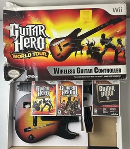 Nintendo Wii Guitar Hero World Tour Bundle w/ Box 3 Games Legend of Rock GH5 Lot - Picture 1 of 24