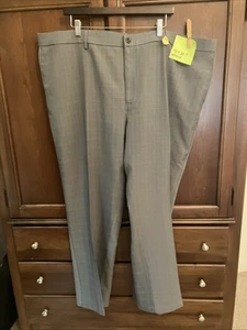 Haggar Men's 48x30 Big & Tall Dress Pants Straight Fit Flat Front Gray Plaid - Picture 1 of 12