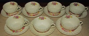 LOT OF 7 VINTAGE COPELAND SPODE BRIAR ROSE FOOTED TEACUPS & SAUCERS, USED - VG - Picture 1 of 21