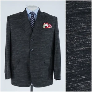 Mens Dark Grey Blazer 48S UK Size Horizontal Stripes Wool Sport Coat Jacket - Picture 1 of 11
