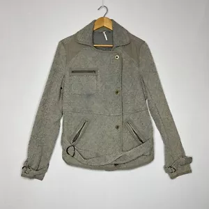 Free People Cotton Quilted Moto Women’s Gray Full Zip Anthropologie Jacket Sz S - Picture 1 of 8