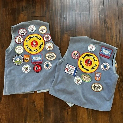 Vintage Rockabilly Patchwork Vest Lot Pins 2 Patches Rare Oregon McMinnville PDX - Image 1 of 4