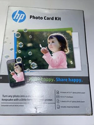 HP Photo Card Kit Glossy Photo Paper 4x6 & 5x7 10 5x7 Envelope NIB All Ink Jet - Image 1 of 4