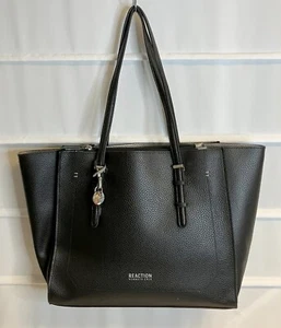 Reaction Kenneth Cole Black Faux Pebble Leather Multi-Compartment Tote Purse Bag - Picture 1 of 13