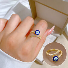 Lucky Evil Eye Ring Gold Plated Zircon Open Moon Ring Women Men Adjustable Gift