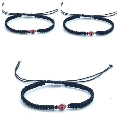 Evil Eye Macrame Black Cord Bracelet Bad Energy Protect Round Red pack x 3 - Image 1 of 4