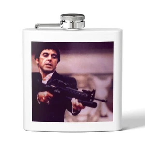 Scarface Gangster Flask, 6oz Stainless Steel Hip Flask, Mobster art - Picture 1 of 17
