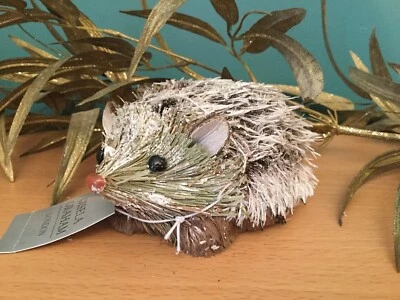Gisela Graham Snowy Bristle Hedgehog Ornament Christmas Decoration Small 13cm - Image 1 of 3