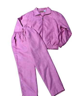Vintage Y2K Caesars Palace Pink suede tracksuit with details size Large - Image 1 of 4