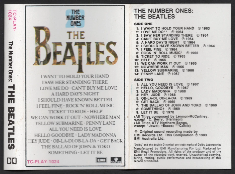 1983 MUSIC AUDIO CASSETTE TAPE - [ALBUM: THE NUMBER ONES] GROUP: THE BEATLES - Image 1 of 4