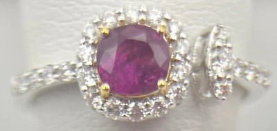 Size 7 0.72 ctw NO HEAT Purplish-Pink Kashmir Sapphire Ring w Diamonds 18k Gold - Image 1 of 4