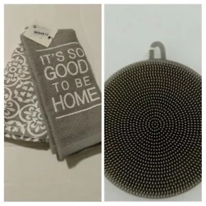 IT'S SO GOOD TO BE HOME Handy Kitchen Towels 2 Towels PLUS Silicone Pot Scrubber - Picture 1 of 3