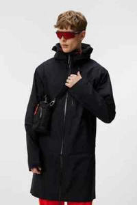 J Lindeberg Parka Uomo Impermeabile Pioggia Nero Medio NUOVO CON ETICHETTE AMOW09451 9999 - Foto 1 di 11