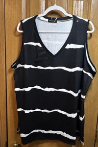 Fantaslook Women's XXL Black/White Stripe V Neck Sleeveless Top - Picture 1 of 5