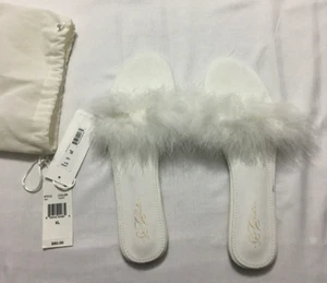 Rya Collection Feather Trimmed Slippers White XL - Picture 1 of 4