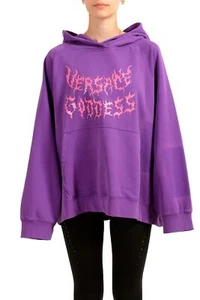 Versace Women's "Versace Goddess" Hooded Logo Print Oversized Hoodie US XS IT 38 - Picture 1 of 6
