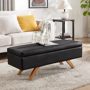 PU Storage Ottoman Bench 44" Shoe Stool 6.1" Deep Storage Space Bedroom Entryway - Picture 1 of 23