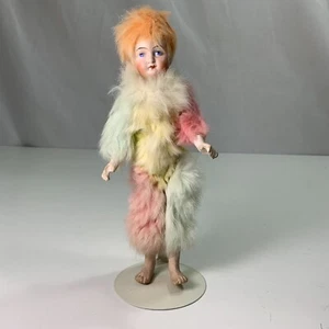 ANTIKES DEUTSCHES BISKUIT-SCHNEEBABY mehrfarbiges KANINCHENFELLPUPPE MIT GELENKEN gemarkt 9 - Bild 1 von 4