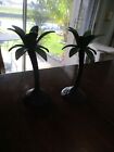 Set Of Tropical Palm Tree's Candle Holders Heavy Metal Taper Centerpieces 8 1/2'