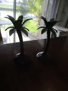 SET OF TROPICAL PALM TREE'S CANDLE HOLDERS HEAVY METAL TAPER CENTERPIECES 8 1/2' - Picture 1 of 10