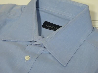 Canali Blue Dress Shirt 17 x 37 Made in Italy 100% Cotton Barrel Cuffs - Image 1 of 3