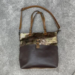 BRAUNGOLD METALLIC HANDTASCHE KUNSTLEDER SCHULTERTASCHE KROK FISCH MASSSTAB Y2K GROSS - Bild 1 von 7