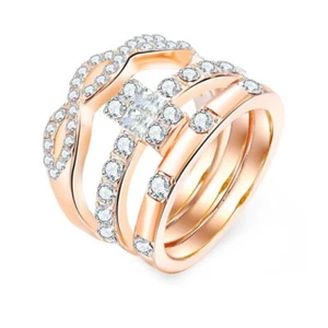 3pc 925 Silver plated Shinny Couple Rings Crystal Engagement Gift Set - Picture 1 of 7