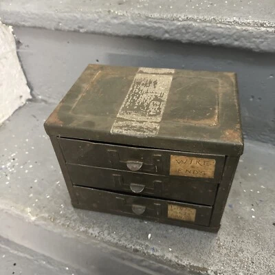 Vintage 3 Drawer Metal Tool Box Small Parts Storage Green Industrial Machine 8” - Image 1 of 4