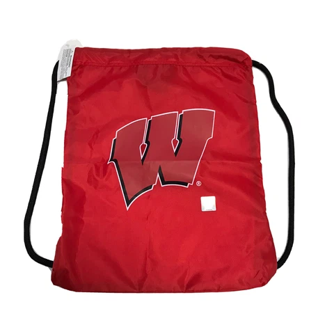 Wisconsin Badgers Drawstring Bag Backpack NEVER USED - Red & White Cover