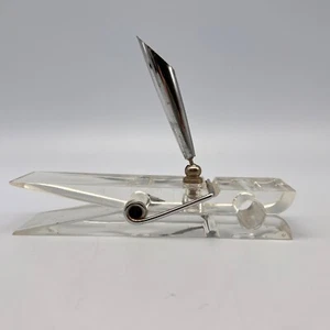 Vintage Lucite Clear Large Clothespin Pen Holder Desktop Memo Holder - Picture 1 of 15