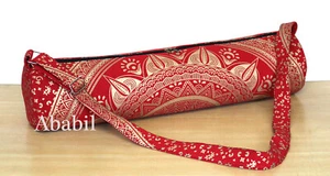 Cotton Red Golden Mandala Yoga Gym Mat Carry Bag With Adjustable Shoulder Strap - Picture 1 of 6