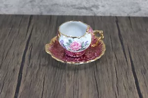Limoges D & C Bouillon Cup & Saucer France Pink & Gold - Picture 1 of 6