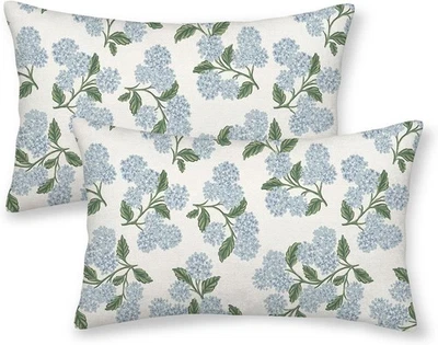 Blue Hydrangea Spring Throw Pillow Covers 20" x 12" (Pack of 2) Blue Green - Image 1 of 4