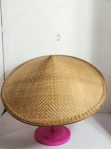 Cappello vintage vietnamita orientale cinese paglia riso risaia sole GRANDE 17"dia decorazione parete - Foto 1 di 9