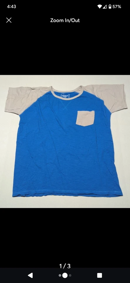 Camiseta de manga corta azul para hombre con mangas grises y bolsillo gris para hombre talla L. Foto 1 de 3