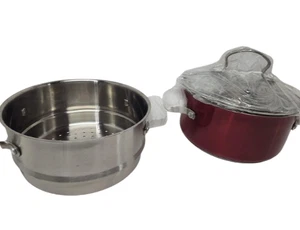 Kevin Dundon Rojo Cobre Color 3 QT Salsa y Vaporera Olla Acero Inoxidable 2 Manijas - Imagen 1 de 8