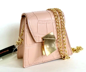 Like Dreams Rosa Kroko Mini Schultertasche Handtasche Gold Kette Neu mit Etikett - Bild 1 von 6