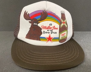De colección Años 80 Miller High Life Marrón Sombrero Gráfico Alce Arco Iris Miller Tiempo Snap Back - Imagen 1 de 24