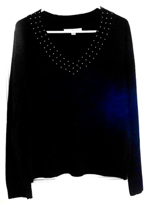 Suéter negro suave adornado estrás cuello en V Debbie Morgan mujeres XL vacaciones Foto 1 de 3