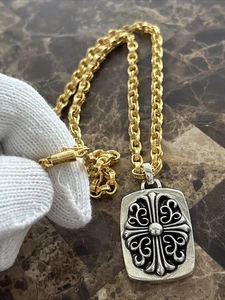 Chrom Herzen großer Halter Charm Anhänger mit 22k vergoldeter Papierkette 24' - Bild 1 von 11