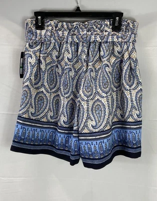Tommy Hilfiger 女式蓝色佩斯利印花短裤 L 码 — 第 1/4 张图片